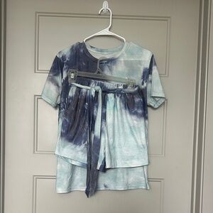 Women’s Tie-Dye Shirt and Shorts Set, pajama set, casual, small blue